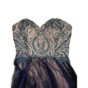 Terani‎ Couture Dress 6 Womens Blue Beaded Tulle Gown Pageant Prom Homecoming